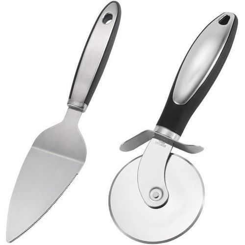 Pizza Wheel Cutter Server Set, Multipurpose Stainless Steel Pizza Cutter Pie Spatula with Sharp Blade for Cutting Pies, Pizza Slicer with Safety and Comfort Grip for Cutting Pizza and More