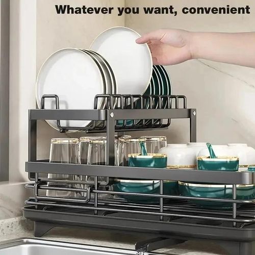 Kitchen countertop dish rack, stainless steel dish drain rack, cutlery rack