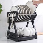 Double Kitchen Dishwasher,Plates Storage Shelf,Drainer-Black