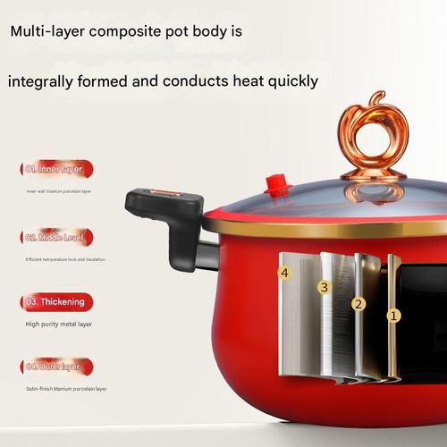 26CM Enamel Micro-Pressure Cooker, Fine Iron and Titanium Ceramic Non-Stick Soup Pot, Stew Pot, Multi-Function Cooking Pot, Gas Universal - Orange