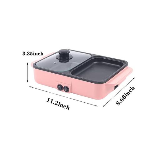 Flushrenic Hot Pot with Grill  2 in 1 Indoor Non-Stick Electric Hot Pot and Frying Pan (Pink)