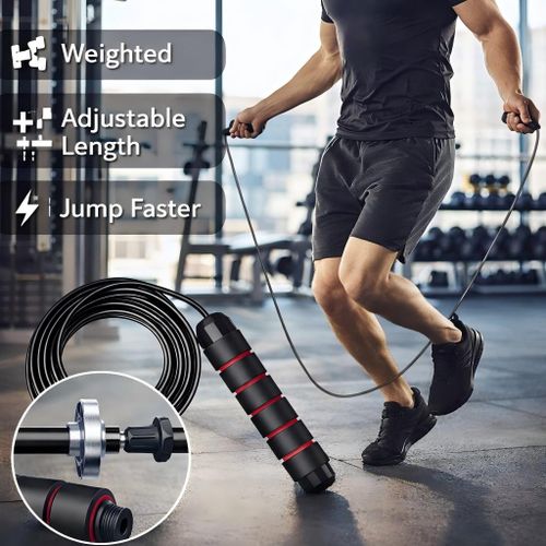 Adjustable Speed Anti-slip handles Jump Rope with Steel Wire Core – Black &amp; Red