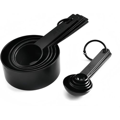 CYFAZA Measuring Cups And Spoons, 10-Piece Set, Plastic, Black