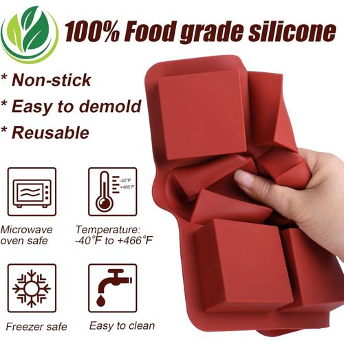 Square Chocolate Molds Silicone, 2pcs 9-Cavity Deep Chocolate Bar Molds DIY 6.3 x 6.3 x 2.5cm Dubai Chocolate Bar,Chocolate Covered Cookies,Silicone Molds for Baking Granola Bar, Brownie, Muffin