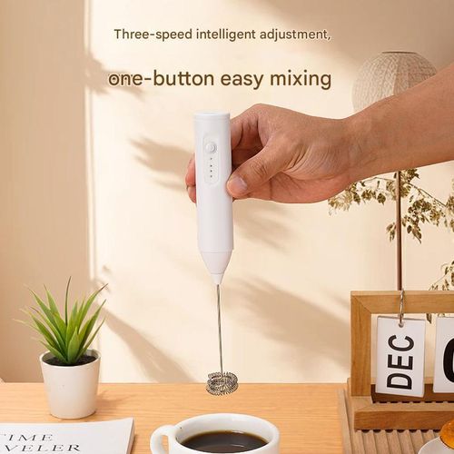 Whisk Milk Frother, Rechargeable Handheld Electric Whisk Coffee Frother Mixer with 2 Stainless Whisks, Milk Foam Maker-white，Milk frother