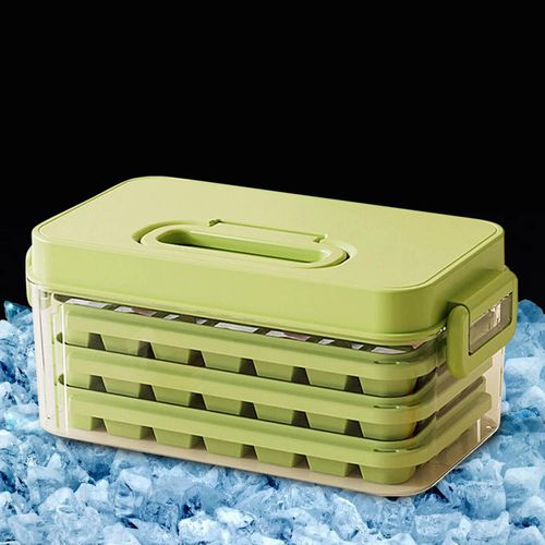 Ice Cube Trays with Lids, Scoop &amp; Ice Bucket 28/84 Pcs Portable Silicone Ice Cube Mold with Easy Pop Out Reusable Freezer Ice Box for Fridge (Green, 3 Layer(84 pcs))