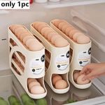 Three-layer rolling refrigerator egg storage box - holds 24 eggs, space-saving side door design, durable plastic material, large capacity kitchen and refrigerator storage, smooth glossy finish, convenient handle