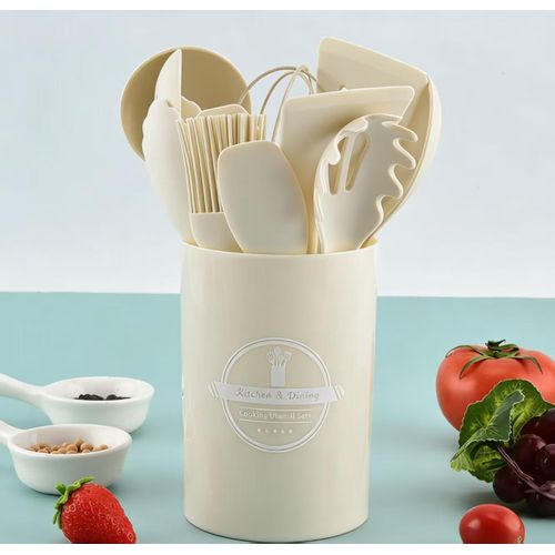 Silicone spatula with wooden handle kitchenware, 500g food-grade silicone, high temperature resistant kitchen utensils, 12-piece set