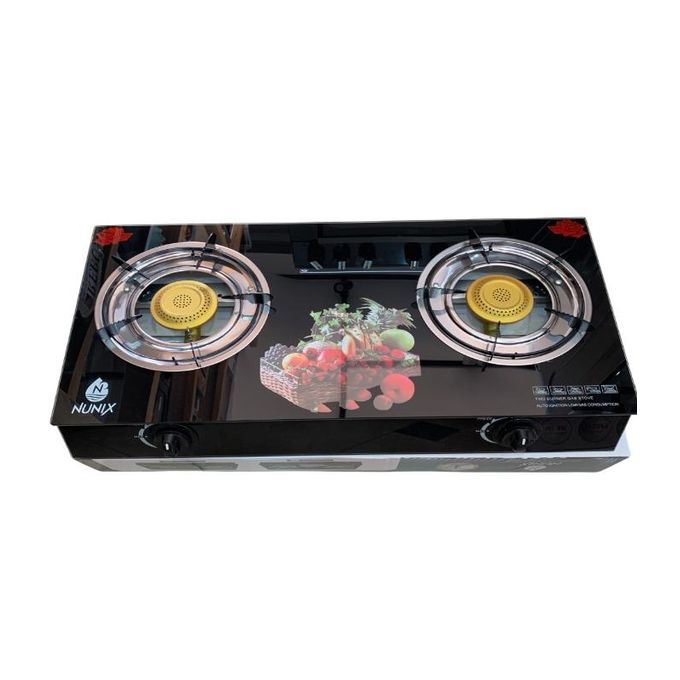 Nunix Cooker, Glass Table Top Double Burner Gas Stove GCPRO004
