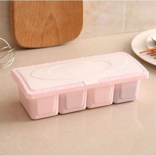 Multi-Compartment Kitchen Spice Storage Box with Lid – Pink