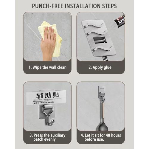 20pcs Stainless Steel Hooks - Adhesive Wall Hooks - Free 5pcs Nail-free Glue