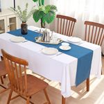 Solid Tablecloth and Table Runner Set, Washable Kitchen Dining Table Decoration for Home Party Decor, Dark Blue