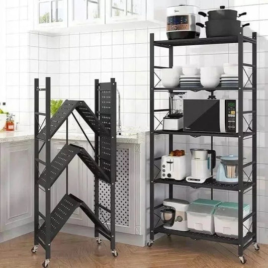 5-Tier Foldable Heavy-Duty Metal Storage Rack with Wheels
