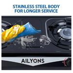 AILYONS GS013-3 Stainless Steel Double Burner Gas Cooker Table Top Gas Stove - Black (1YR WRTY)