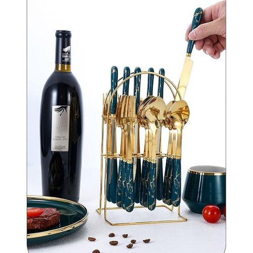24-piece stainless steel cutlery set - dark green
