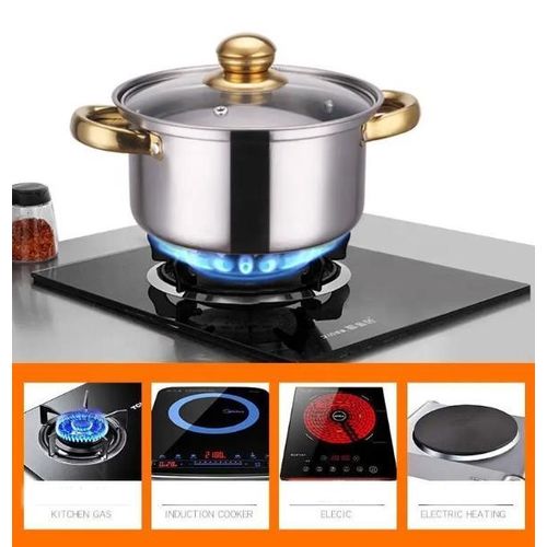12Pcs Heavy Non-Stick Cooking Pot Set/Cookware Set With Frying Pan  - With Glass Lid - Gold