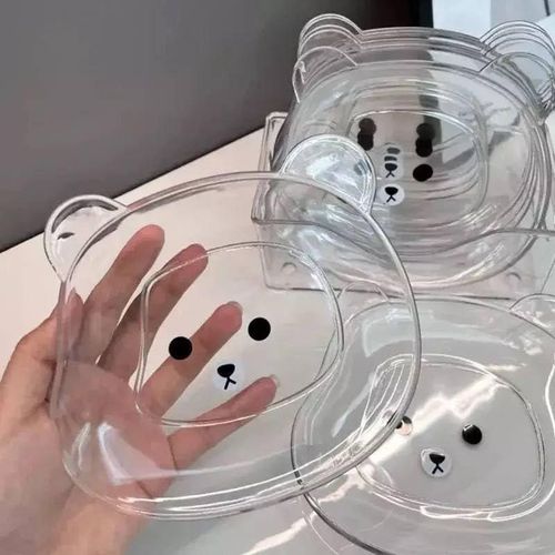 8 Pcs/Set Fruit Trays Serve Snacks Cartoon Bear Head Snack Plates Fruit Plates Household Supplies Clear(Transparent)