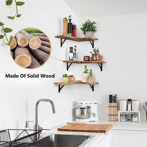 Set of 3 Corner Floating Shelves Wall Mounted for Home Decor, Office, Bedroom, Laundry Room