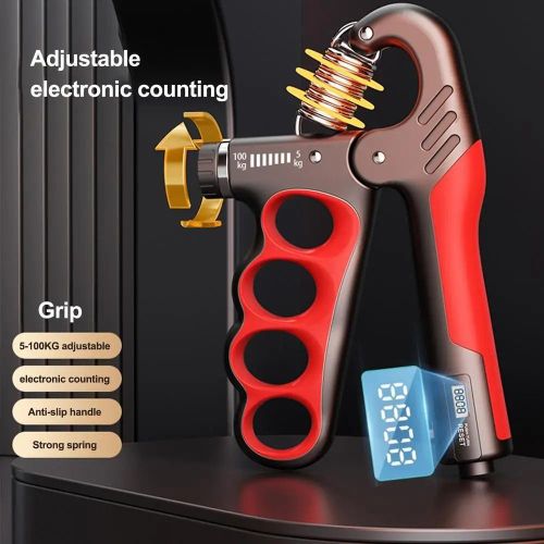 KipFit Adjustable 5-100KG Hand Grip Strengthener with Counter – Forearm and Wrist Exerciser for Muscle Building (RED)