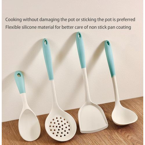 Flushrenic 4PCS Cooking Utensil Set, Heat Resistant Silicone Kitchen Cookware Utensils Set, Kitchen Cooking Tools Includes Turner, Spoon, Slotted spoon, Rice Spoon