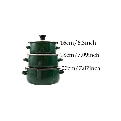 3-piece enamel stockpot with lid cooker portable multi-function reusable stockpot soup - Green