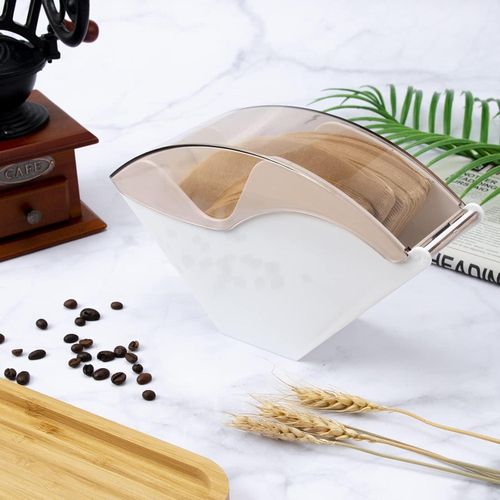 TodyJeyHo Coffee Filter Paper Holder,Cone Filter Paper Box with Dustproof Coffee Filter Dispenser Container Storage Rack Dust Proof Countertop Dispenser Stand (white)