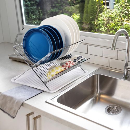TodyJeyHo Collapsible Dish Drying Rack with Drip Tray  2 Tier Dish Drainer Rack