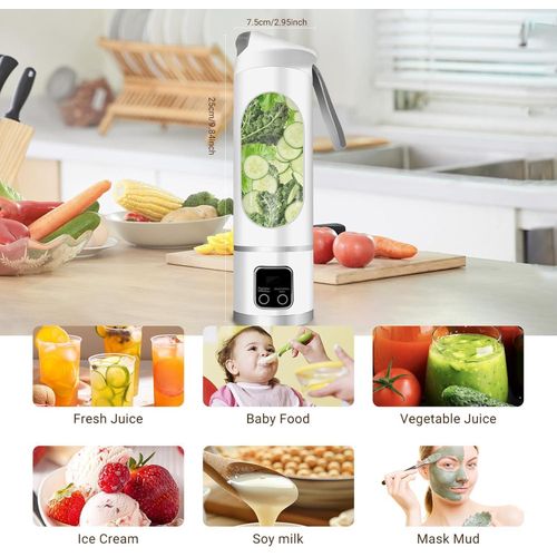 Portable personal electric USB juicer, 450ML mini blender, capable of making milkshakes and smoothies, 12 blades, compact, convenient, and multifunctional (white)