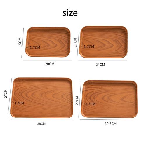 A set of 4 - wood grain trays, fruit plates, dinner plates-Dark wood grain