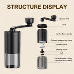 Manual Coffee Bean Grinder, Black Hand with Cleaning Brush, Portable Ceramic Core Adjustable Coarse to Fine Detachable Espresso Grinding for Travel Home Office
