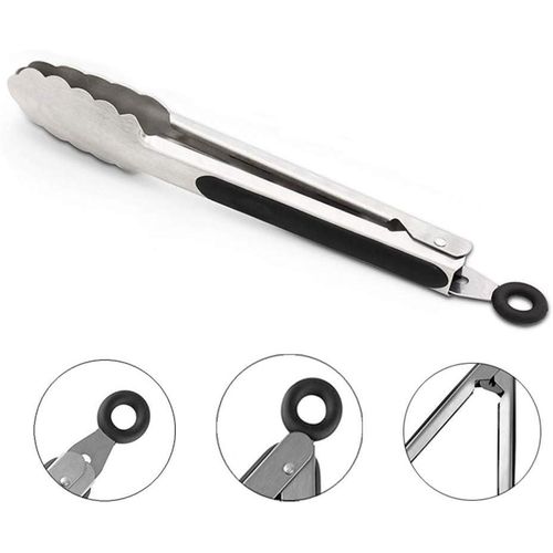 Stainless Steel Kitchen Tongs - Non-Slip Silicone Grip with Lock (9" &amp; 12"