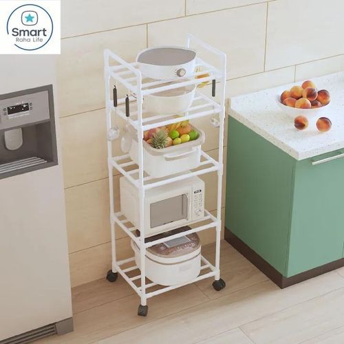 Smartraha life RahaLife Multifunctional Floor Standing Storage Rack Multi-Tier Kitchen Organizer for Microwave, Utensils Bathroom &amp; Home Use Sturdy Steel Shelf
