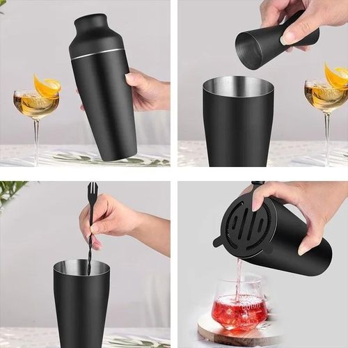 8pcs Cocktail Set Stainless Steel Shaker Set - Black