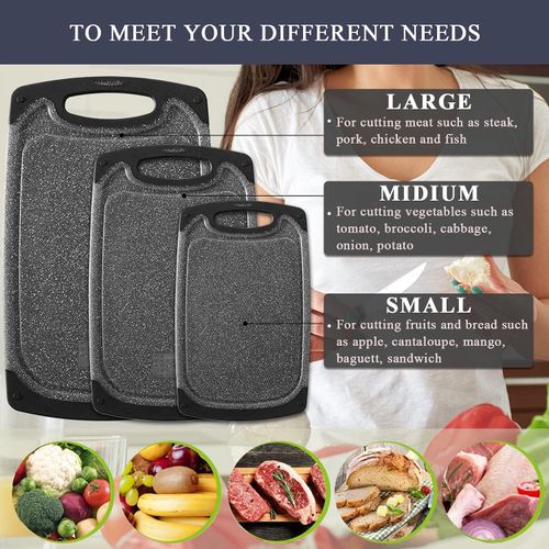 CYFAZA Cutting Boards for Kitchen, Large-Small Cutting Board Set of 3, Dishwasher Safe, Juice Groove, Easy Grip Handle, Non-Slip Rubber Cutting Board