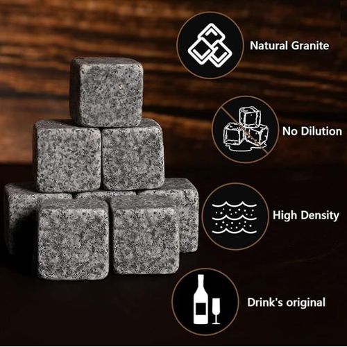Whisky Stones and Glasses Gift Set, Whisky Granite Chilling Stones