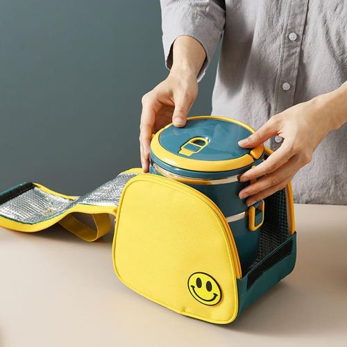 1 set of 4-layer stainless steel reusable lunch box with lunch bag and cutlery, large capacity portable thermos cup - blue