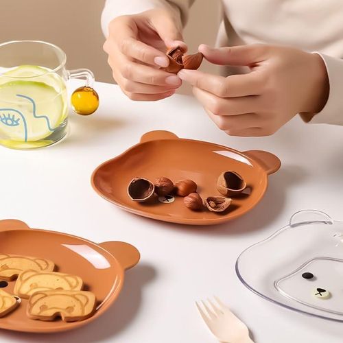 8 Pcs/Set Fruit Trays Serve Snacks Cartoon Bear Head Snack Plates Fruit Plates Household Supplies Clear(Brown)