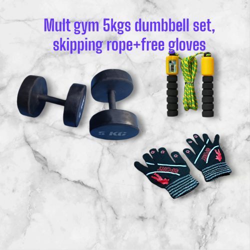 5kg Dumbbell Set, Skipping Rope Free Gloves(Aerobic Pack)