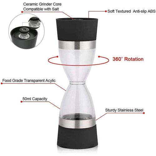 Spice Grinder Salt or Pepper Grinder - Manual 2 in 1 Kitchen Pepper Grinder Hourglass Shape Dual Salt Pepper Mill Spice Grinder Pepper Shaker Salt and Pepper Shakers
