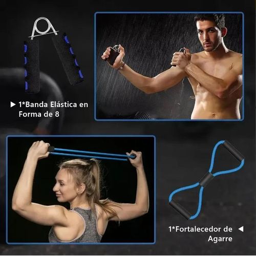 Five-piece ab wheel workout set, gym push-up machine - blue