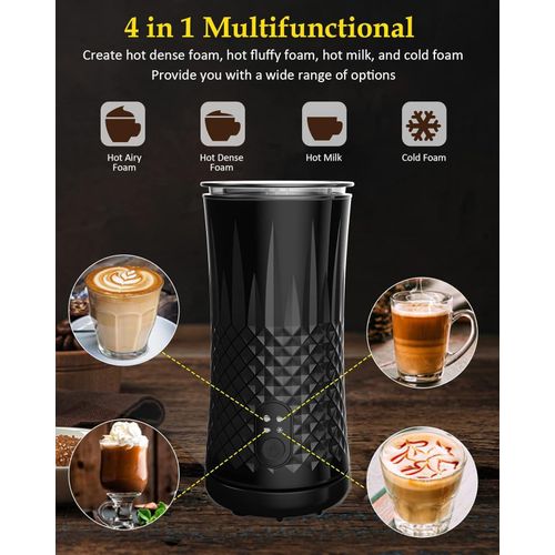 TodyJeyHo Milk Foaming Machine 4 in 1, 400W, 240 ml, Hot and Cold Foaming, Milk Foaming Machine for Milk, Chocolate, Cappuccino, Frappe, Heating Function, Keep Warm and Temperature Control, Stainless Steel, black