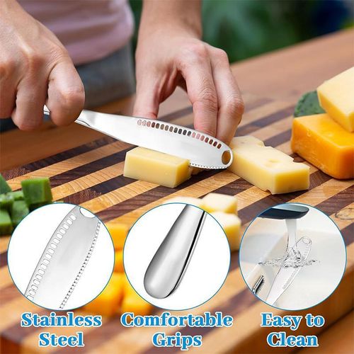 2 Pack Butter Spreader Knife – 3-in-1 Butter Curler, Slicer, and Spreader, Silver