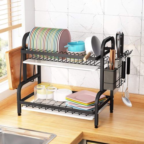 Dish Drainer 2 Tier Large Dish Drying Rack With 2 Drainboard