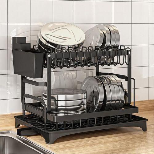 2 Layers Stainless Steel Dish Drainer &amp; Plates Rack