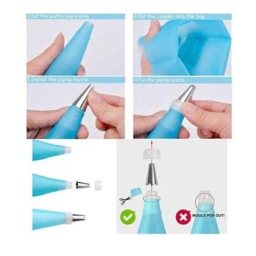 6pc Icing Nozzles Set and Reusable Silicone Piping Bag for Cakes, Cupcakes, Cookies &amp; Pastries