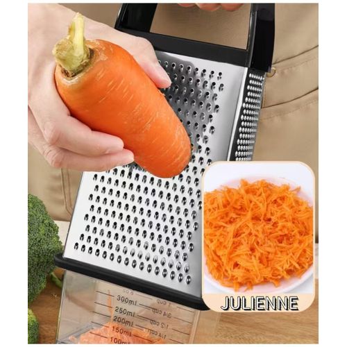 4-Sided Cheese Grater with Container – 100% BPA-Free Stainless Steel Box Grater, Parmesan Shredder, Vegetable Slicer, Slip-Resistant Handle, Dishwasher Safe Zester – Black