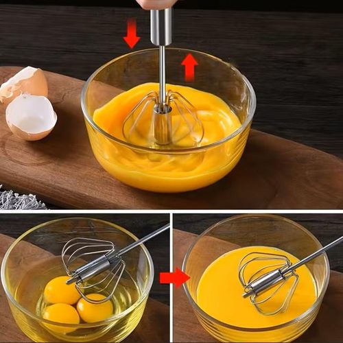KnMn 32x7 CM Stainless Steel Egg Whisk Hand Push Rotary Whisk Blender Milk Frother Baking Tools