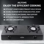 AILYONS GS017-1 Stainless Steel Double Burner Gas Cooker Table Top Gas Stove - Black (1YR WRTY)