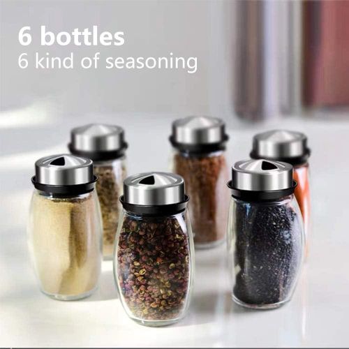6-Jar Revolving Spice Rack Organizer Holder, Kitchen Countertop Seasoning Stand Organizer Include 6 Glass Jar Bottles, Great Gift For Chefs &amp; Foodies (Spices Not Included)