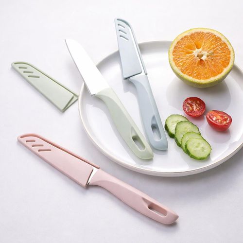 Stainless Steel Paring Knife with Protective Sleeve Green Fruit Vegetable Kitchen Cutter